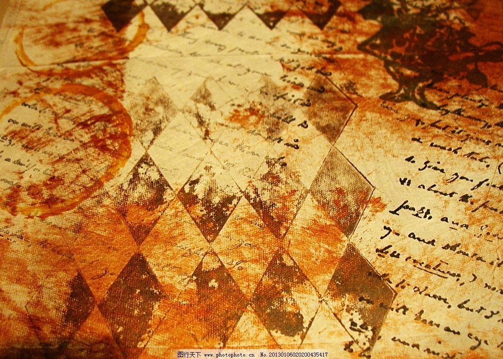 古老陈旧纸张图片,红圈 菱形 文件 泛黄 文字 材质-图行天下图库