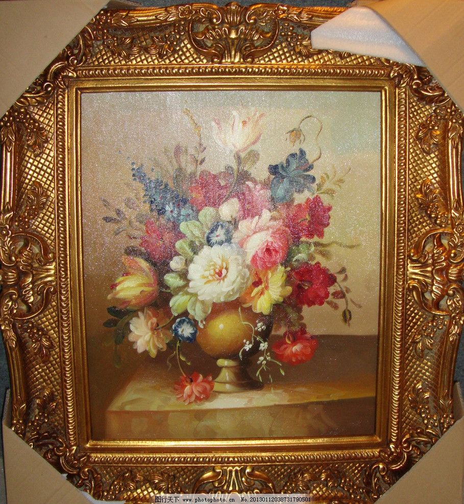 古典花卉 古典花卉油画 欧式带框油画 花卉画 插花 静物画 美术绘画