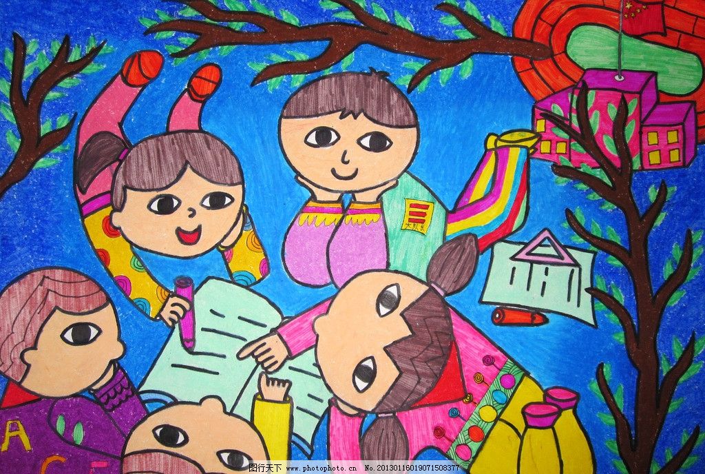 校园生活 绘画 儿童画 彩色画 儿童 小学生 野外 树木 记事本 调研
