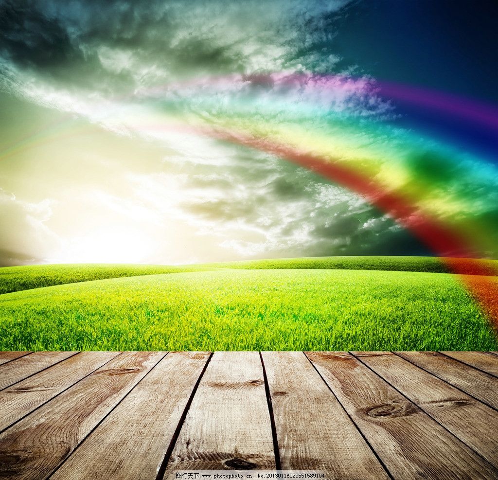 高清草皮图片,天空 木板 草地 阳光 彩虹 模板 蓝天-图行天下图库