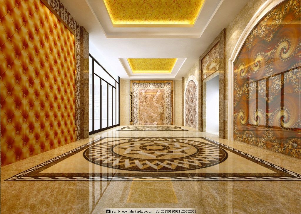建材 抛晶砖 办公大厅效果图 建材展示入口大厅 地面拼花