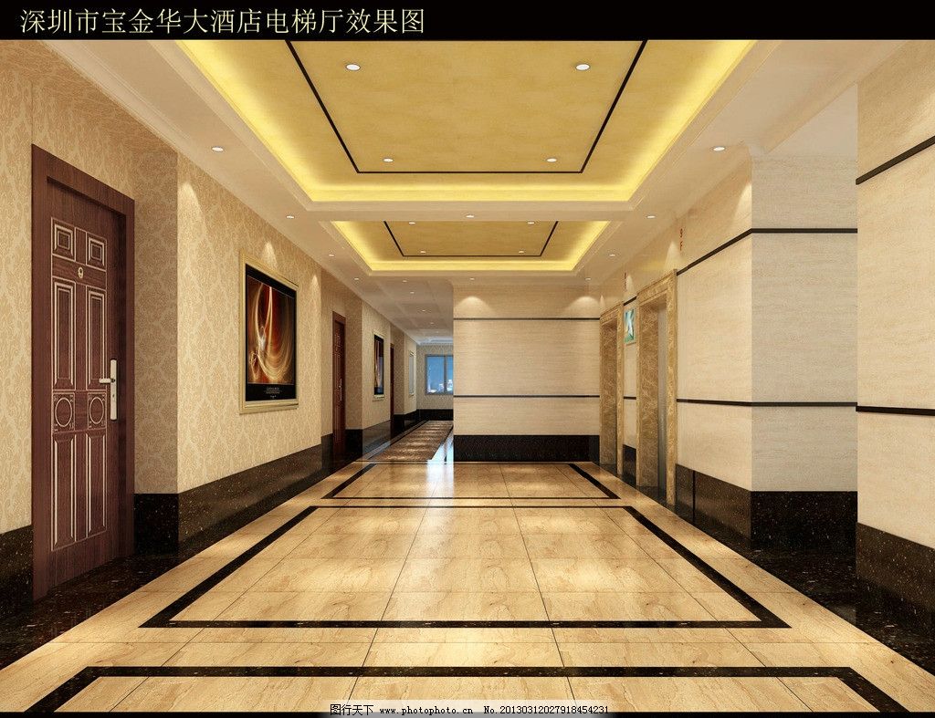 电梯厅效果图 电梯厅 酒店 室内 欧式 豪华 酒店设计 室内设计 环境设