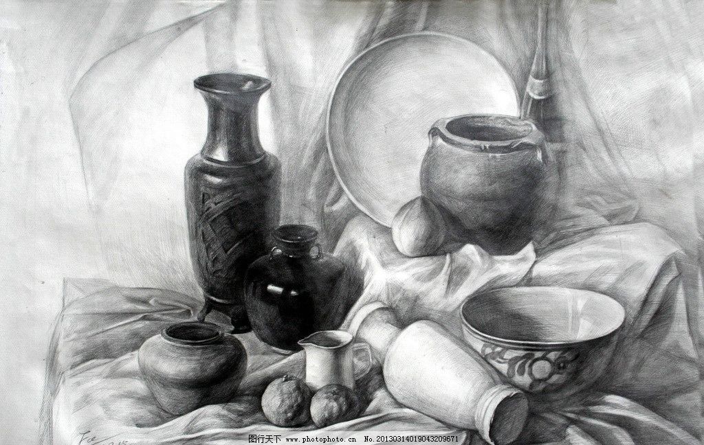 陶罐花瓶素描图片展示