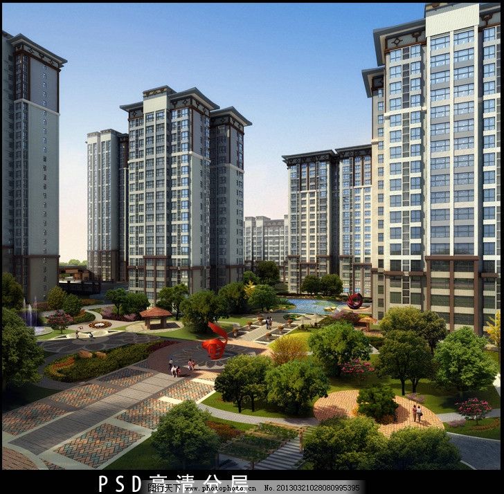 景观效果图 高层住宅效果图 住宅楼效果图 中式风格建筑 新中式建筑