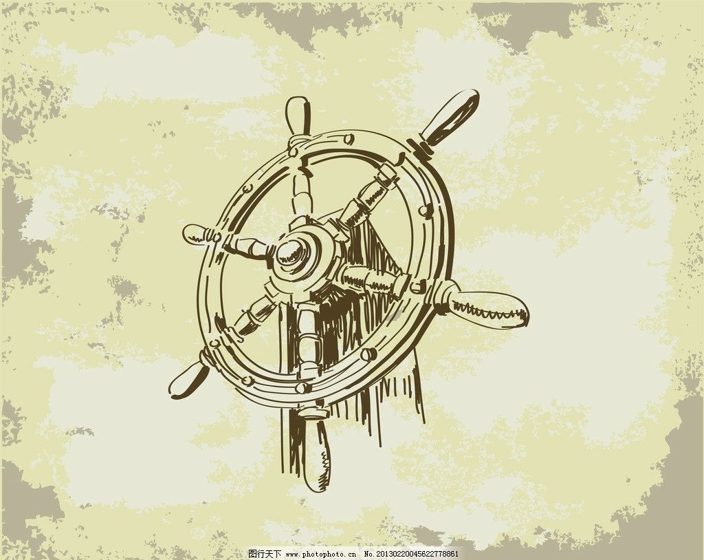 海洋系手绘图案之船舵图片 英文字体 字体 图行天下素材网